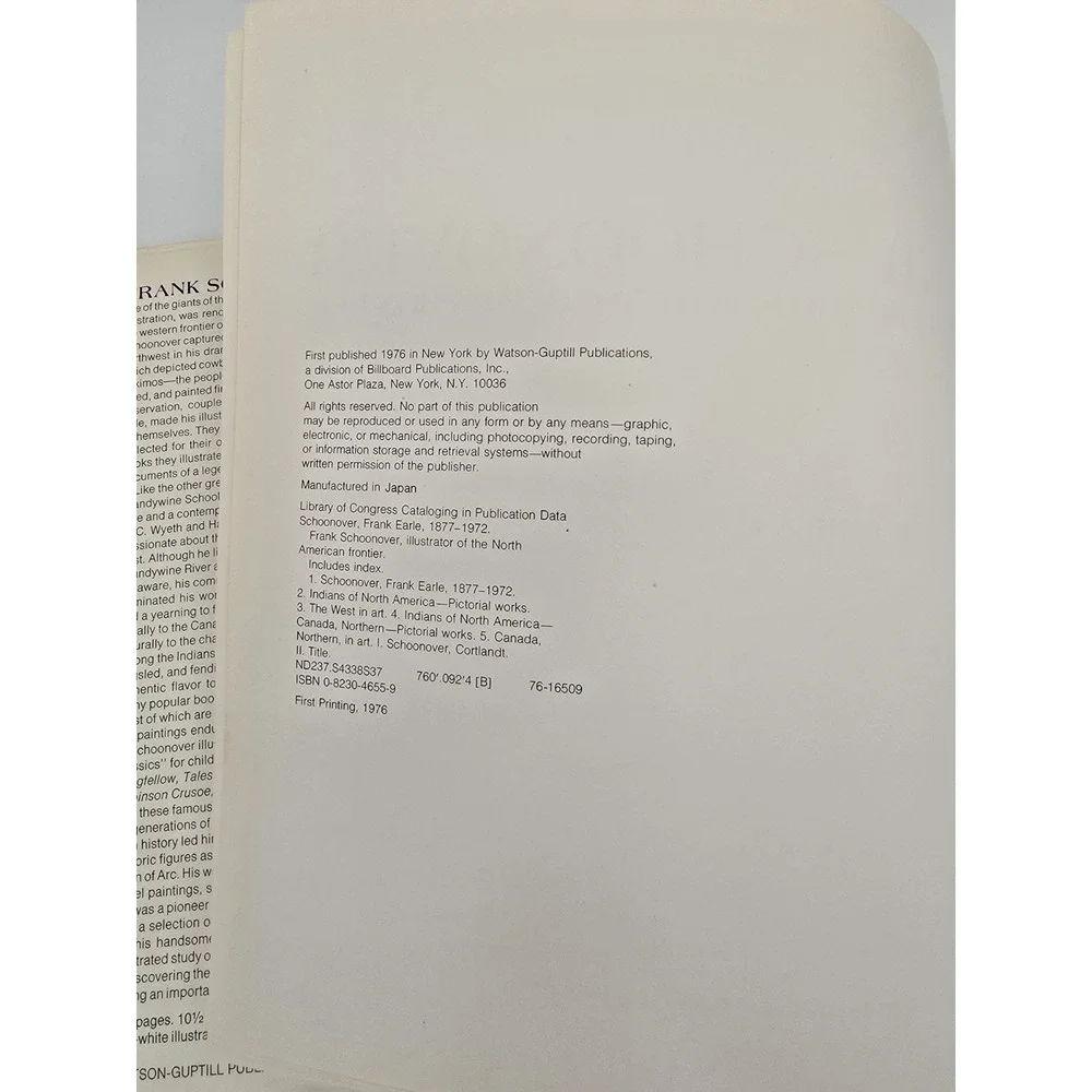 Frank Schoonover: Illustrator North American‎ Frontier First Print HC DJ 1976